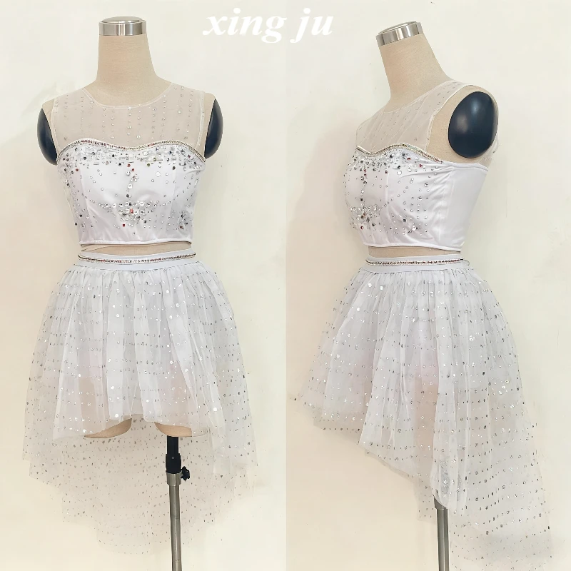 Kpop الكورية المغني الجاز ملابس الرقص المرأة مثير شبكة بلوزات من الدانتيل الحفل مثير الأبيض منظور تنورة ملهى ليلي DJ المرحلة زي #5