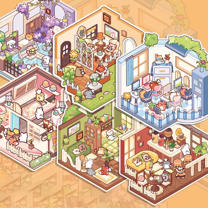 1 set di mini adesivi paesaggistici alla moda adesivi colorati per conti a mano adesivi creativi carini per scene di cabina fai da te regali