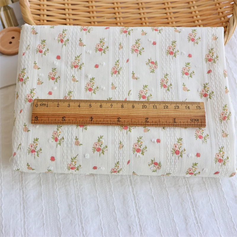 145 x 50 cm gestreifter Jacquard-Stoff aus reiner Baumwolle mit kleinem Blumenmuster, DIY-Stoff für Kinderkleidung, Vorhänge, Röcke – Detail 6