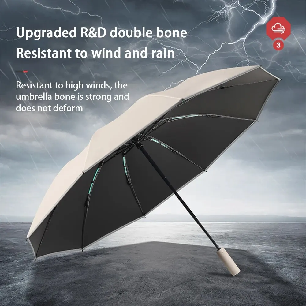 Reflective Umbrellas Reverse Three Fold 20 Bone Black Glue Automatic Sunshade Sunscreen Rain Umbrella Strong Wind Resistance