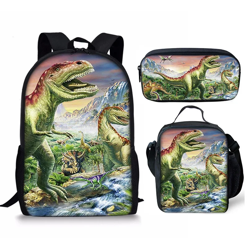Luxury Novelty Peculiar Funny Cool dinosaur 3D Print 3pcs/Set pupil School Bags Laptop Daypack Backpack Lunch bag Pencil Case