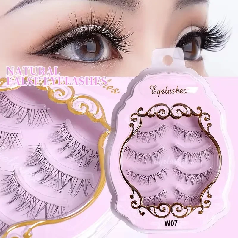 3/4 Pairs Little Devil Fake Eyelashes Natural Look Reusable Manga Japanese Korea Makeup Clear Invisible Band Work Date Fake Lash