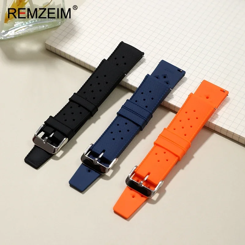Quick Release Men\'s and Women\'s Leisure Universal Watch Strap 18mm 20mm 22mm Soft Tropical Silicone Watch Strap