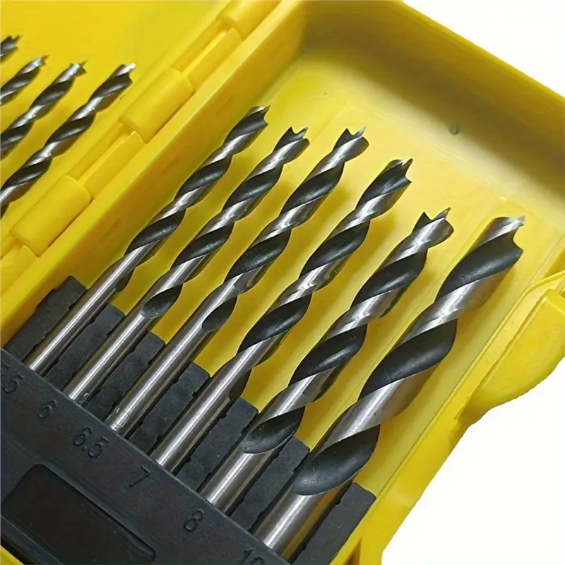 15Pcs Point Wood Drill Bit Set 3-10Mm Carbon Steel Three Tip Carpenter Twist Drill Bits Kit With Portable Storage Case