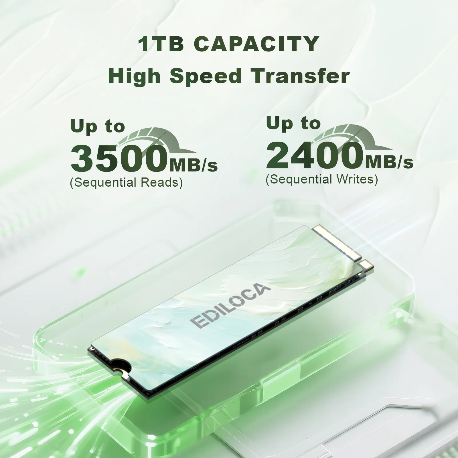 Ediloca EN680E SSD PCIe3.0x4 NVMe M.2 2280 3600 MB/s QLC Dynamic SLC Cache Unità a stato solido interna per PC desktop e laptop