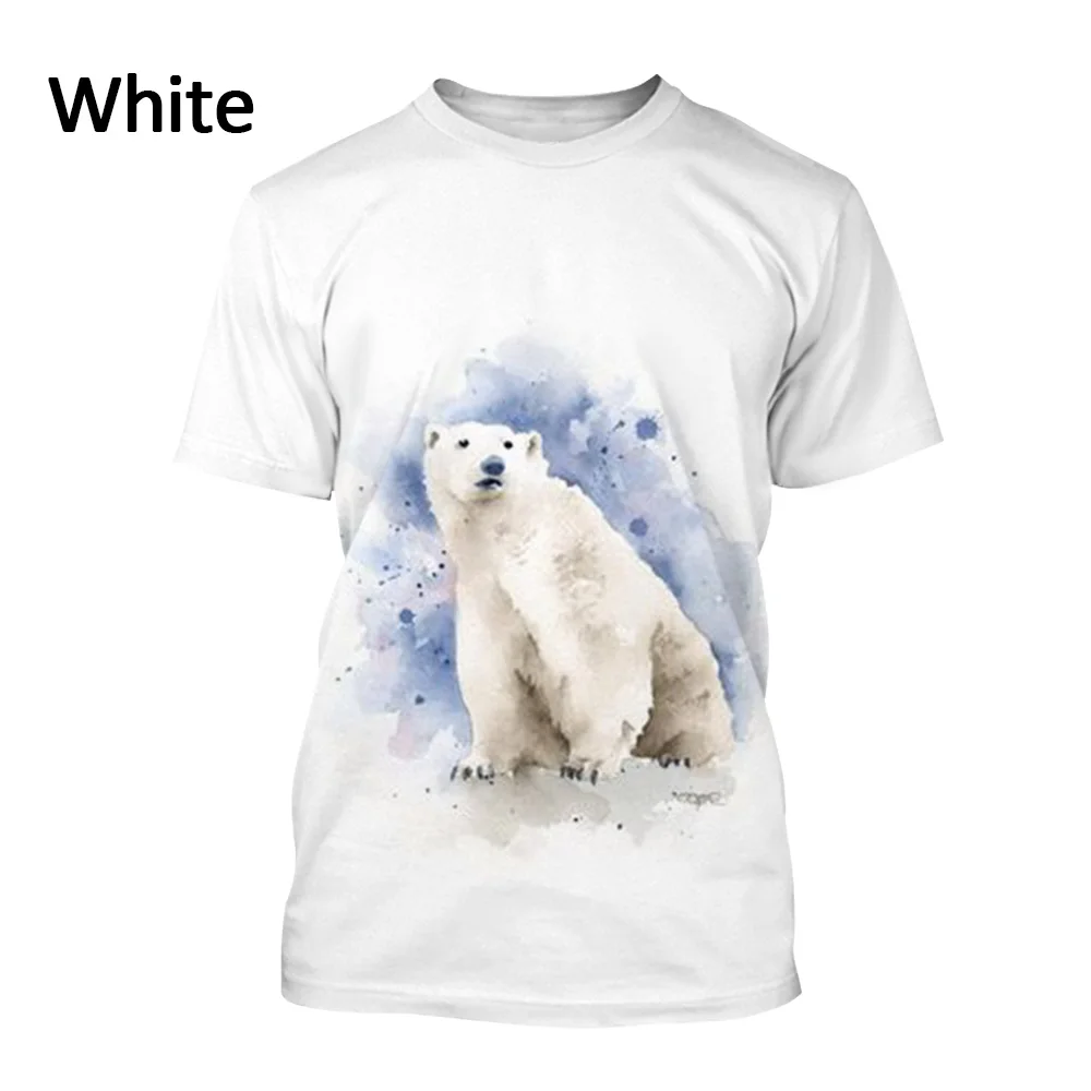 Men and Women Cute Polar Bear Collar Shirt New 3D-printed Cute Polar Bear T-shirt Summer Polar Bear Animal Print Design