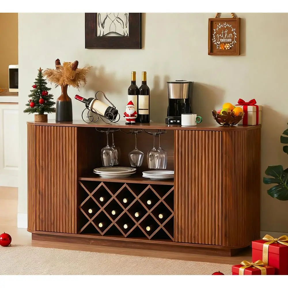 

Винный шкаф из орехового дерева 58 с регулируемыми полками, местом для хранения и стеклянным держателем для гостиных