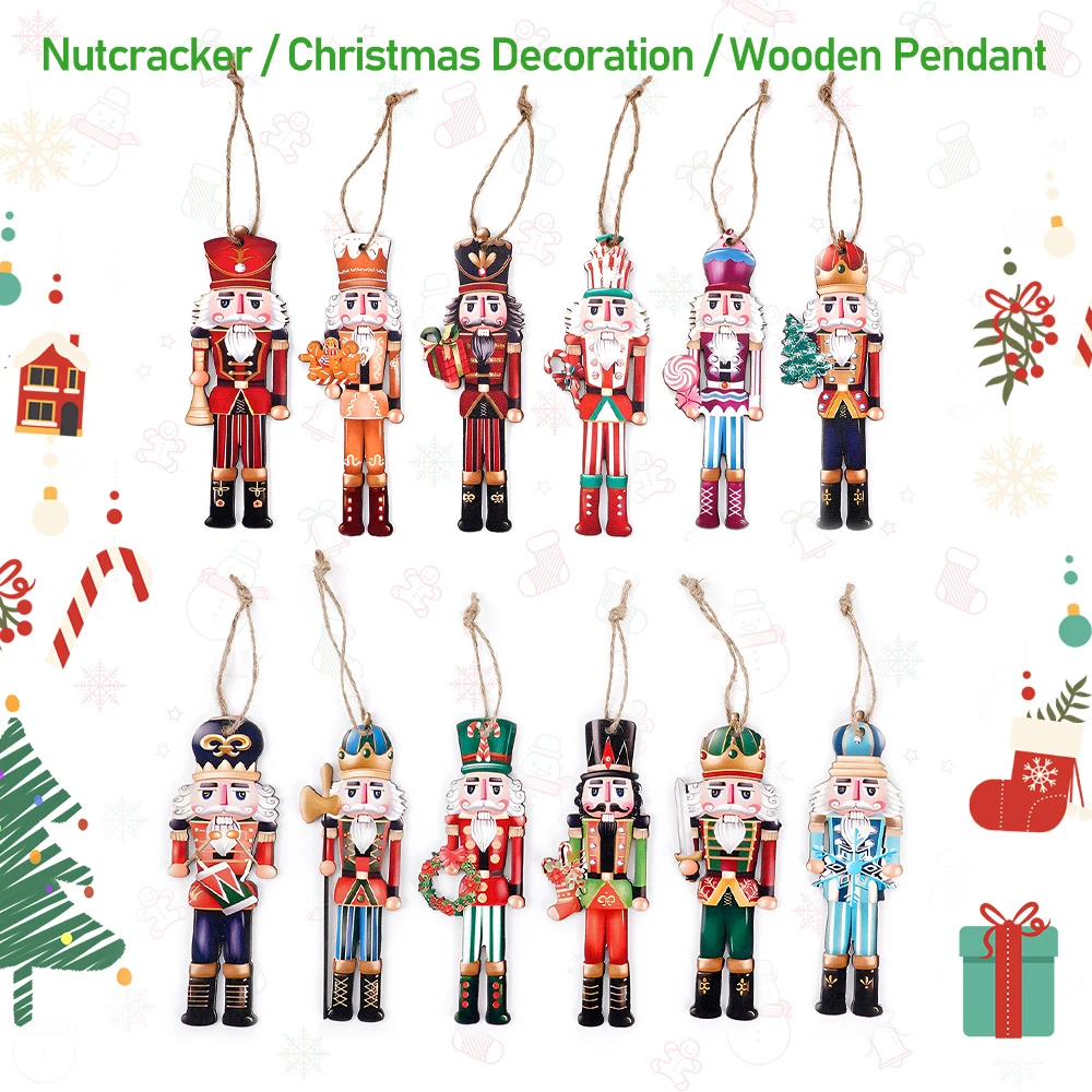 12/24/36pcs New Christmas Decoration Wood Pendant Nutcracker Soldier Wood Pendant Christmas Tree Pendant New Year Decoration