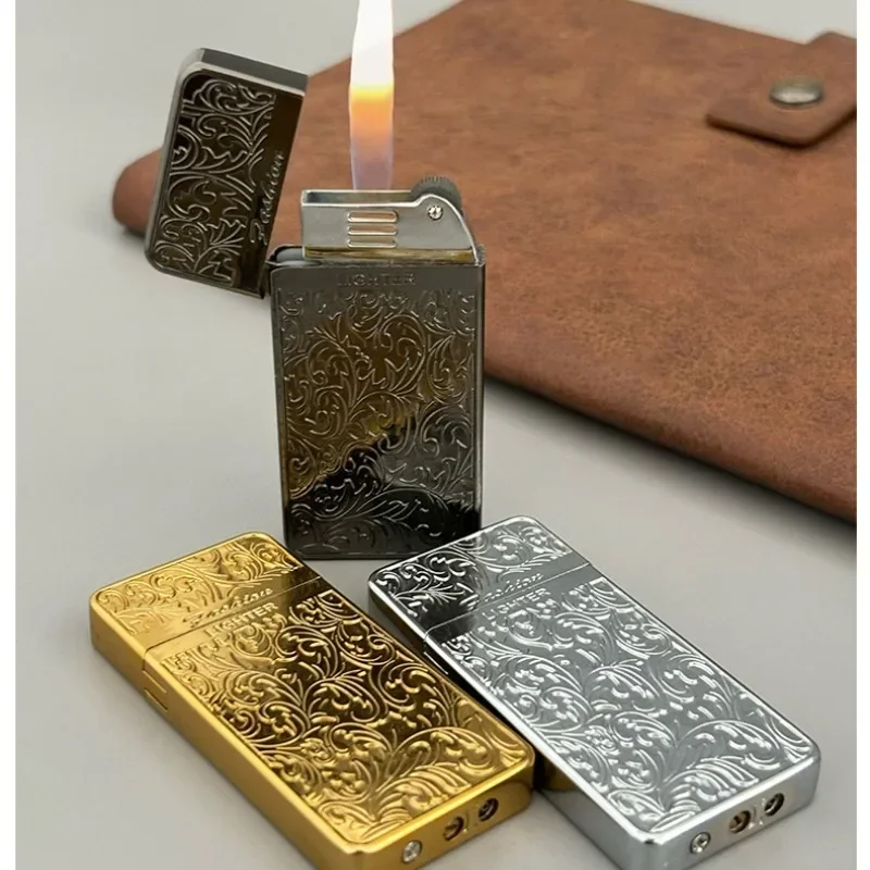 

Gas Nostalgia Old-fashioned Grinding Wheel Open Flame Lighter Retro Relief Craftsmanship High-end Men's Gift Cigarette Lighter