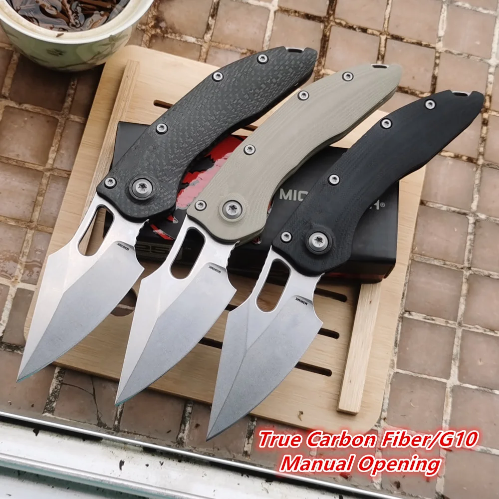 JUFULE New Stitch Manual Real Carbon Fiber /G10 Ball Bearing Mark M390MK Blade Hunting Fish EDC Tool Folding Camp Pocket Knife