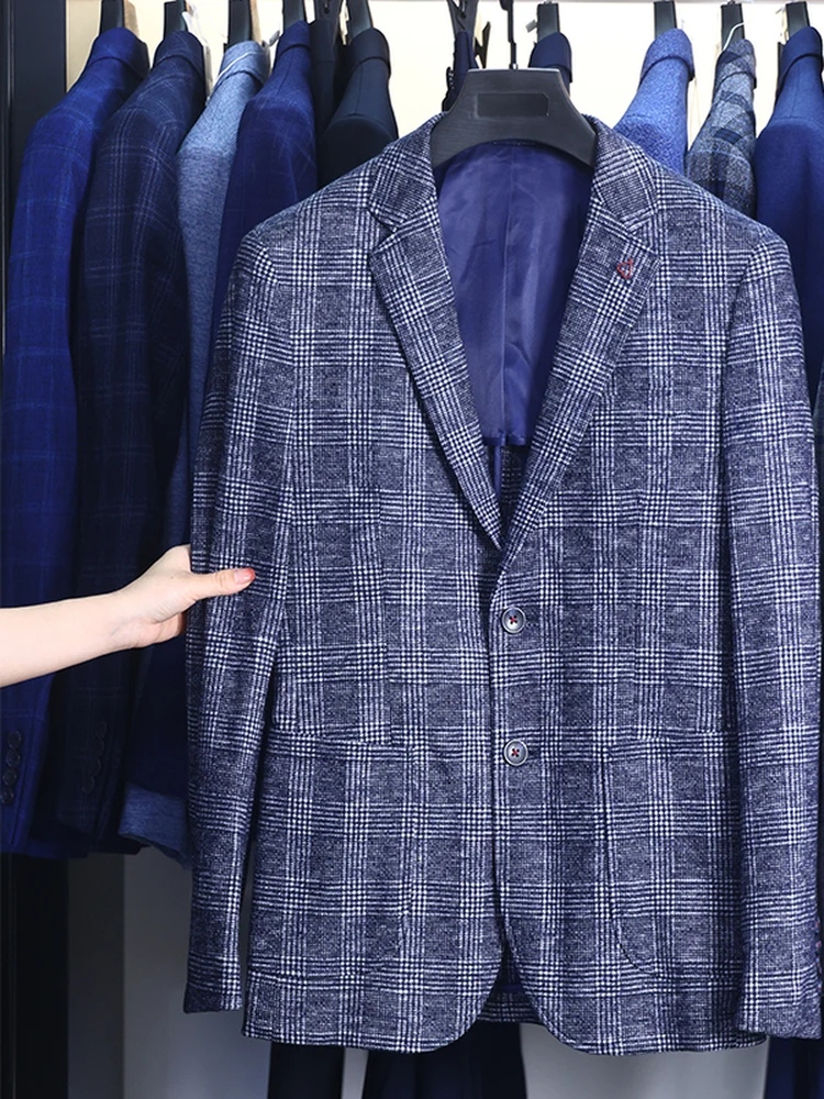 

Homesi Men's Classic Slim Fit Casual Office Plaid Woolen Suit Jaet Busin Casual Long Sve irt Coat Autumn Wear