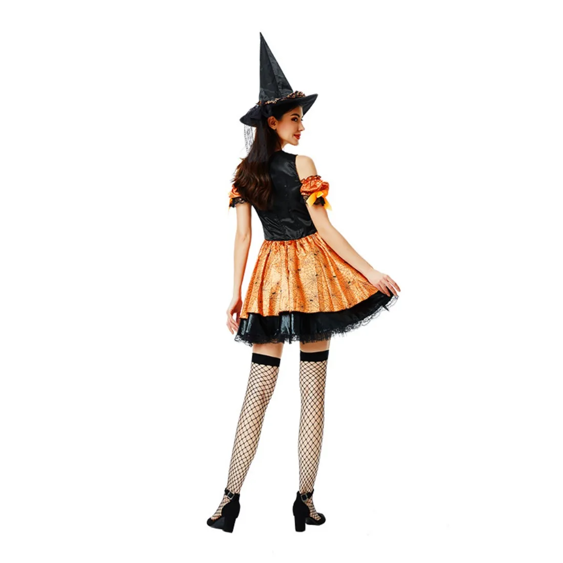 Adult Women Halloween Costume Cosplay Pumpkin Witch Hat Dress Performance Suit  Funny Themed Party Role Playing Outfit