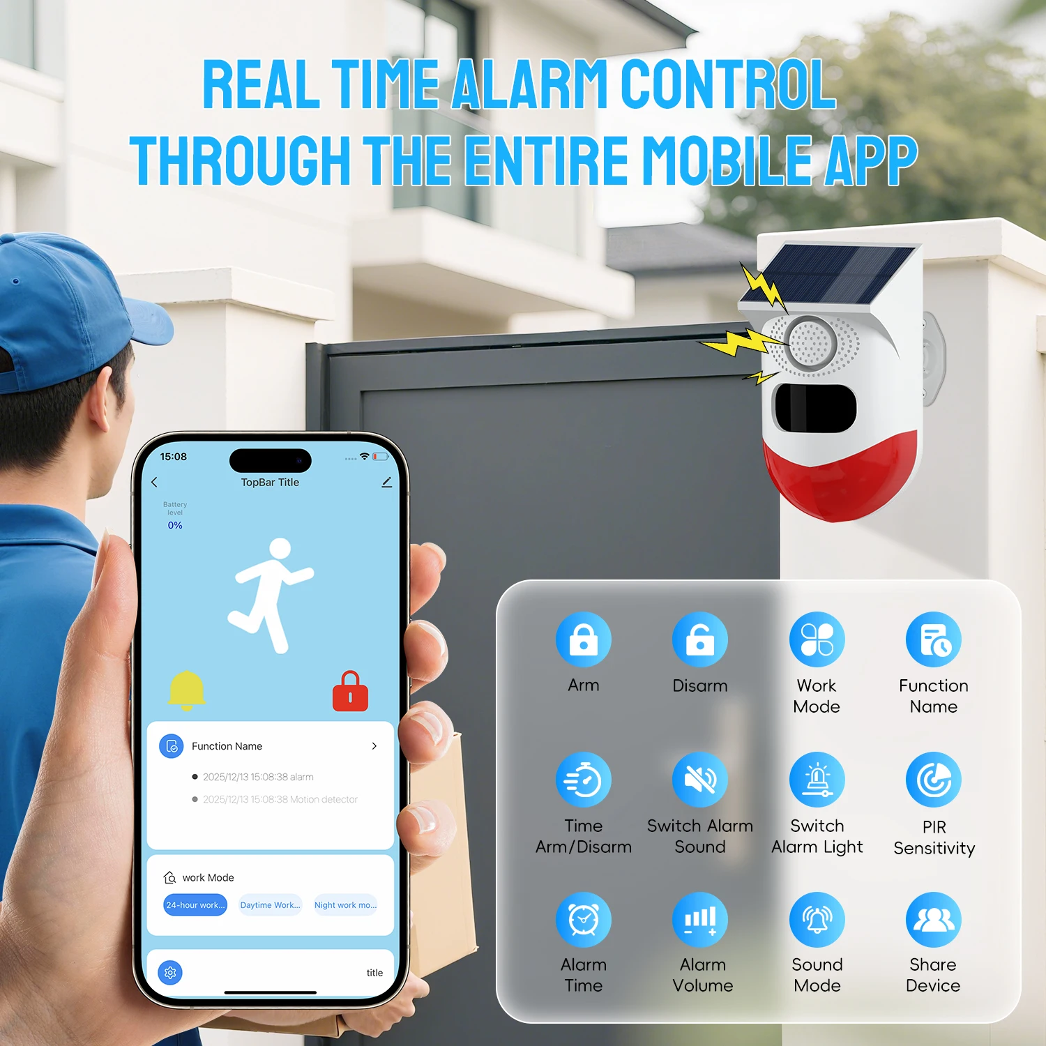Tuya WiFi Infrared Motion Solar Alarm Sensor Waterproof Detector Solar Outdoor PIR Wireless Siren Sound Alarm Remote Control
