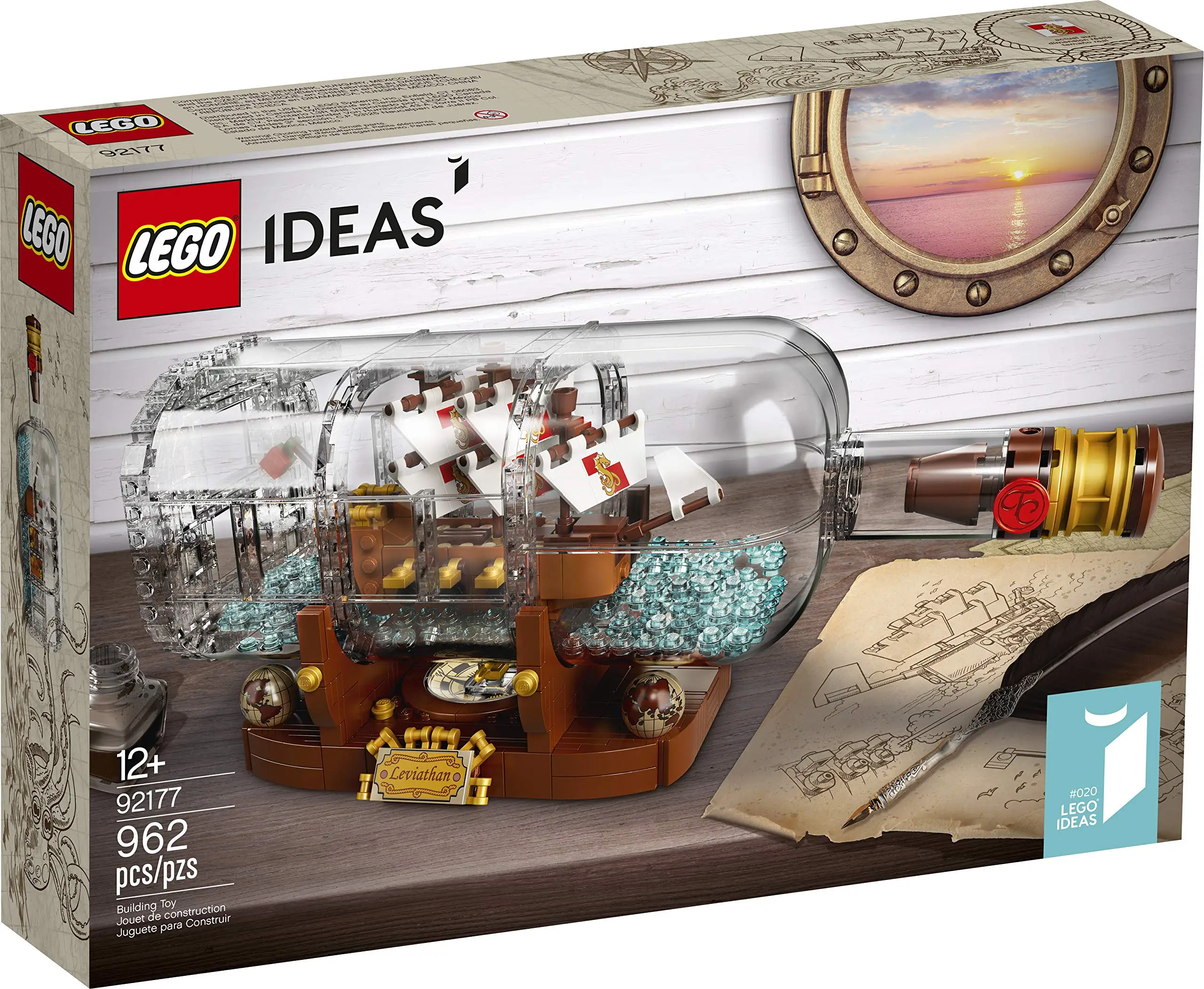 LEGO Ideas Ship in a Bottle 92177 Expert Building Kit Snap Together Collectible Display Set Model Toy for Xmas Gift (962 Pieces)