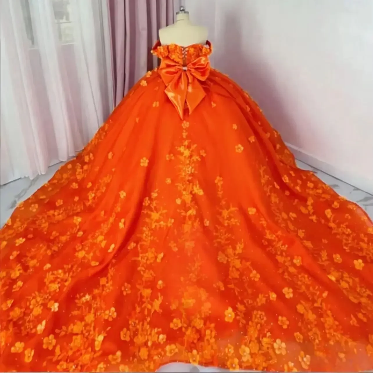 Custom Flower Girl Dress Wedding Gown Birthday Party Pageant Off Shoulder 3D Floral Ball Gown With Train فساتين اطفال