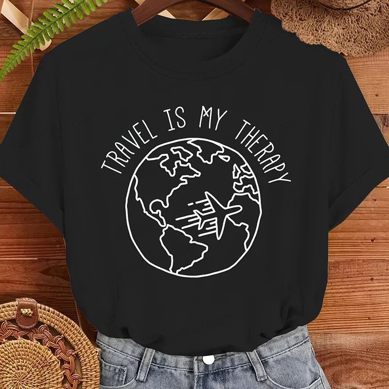 여행은 나의 치료입니다 인쇄된 트렌드 여성 패션 의류 그래픽 티셔츠 옷 여행 프린트 여성 셔츠 여성 캐주얼 티셔츠