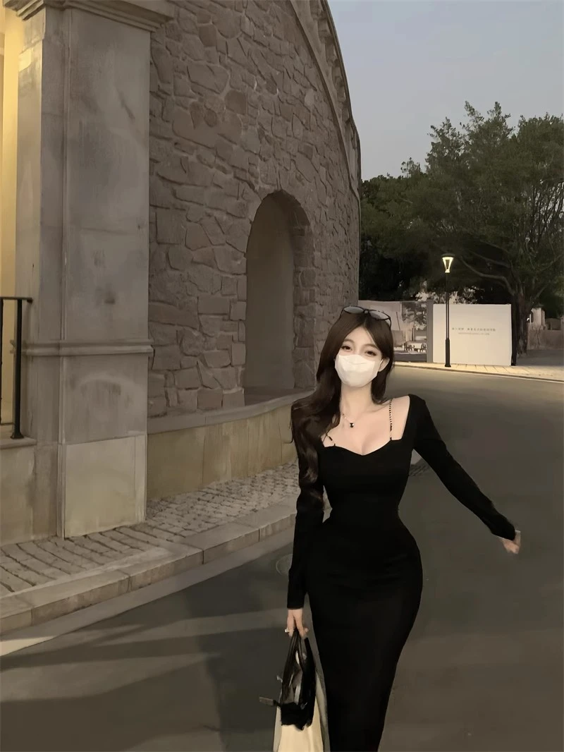 Dresses Long Sleeved Womens Dress Y2K Spring Silk Perspective Sheer See-Through Transparent Ditsy Layered Artistic Modern Simple