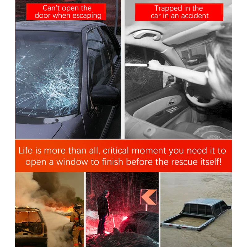 Linterna multifuncional para coche, martillo de seguridad, luz Flash de autodefensa de emergencia