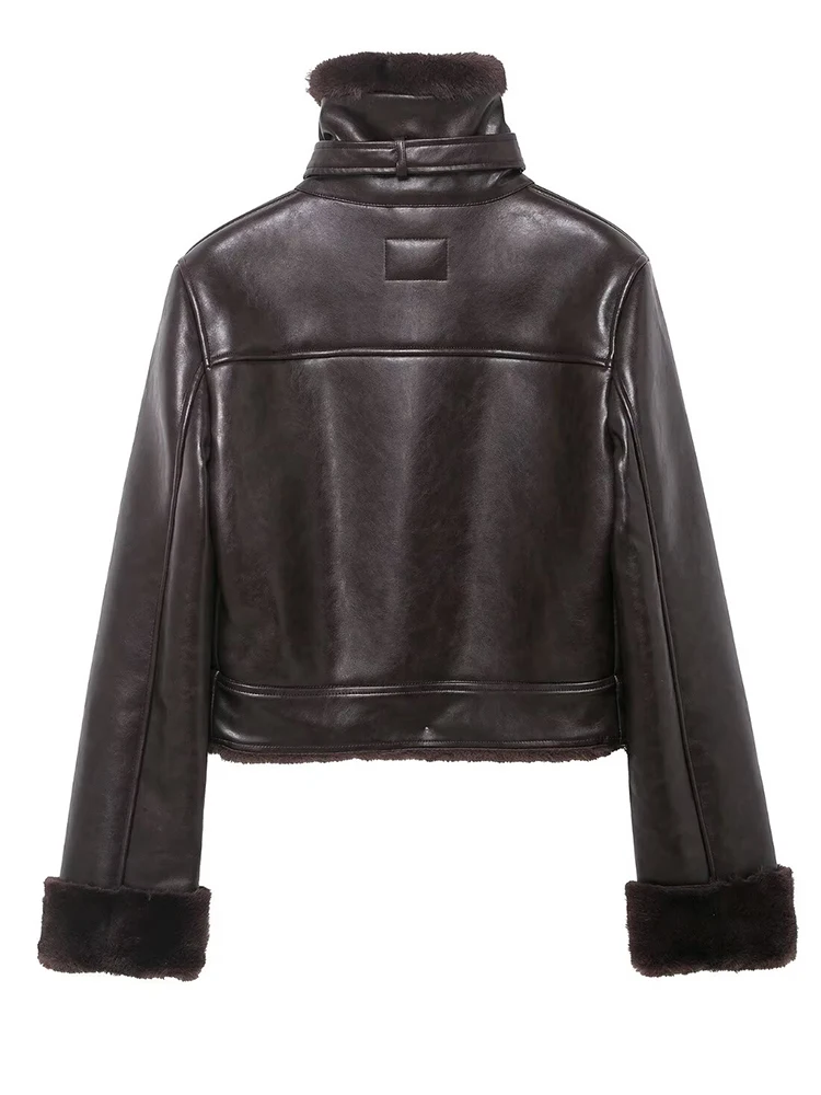 Chaqueta de una pieza de piel para mujer, chaquetas cortas de cuero con botones de manga larga para otoño e invierno, prendas de vestir exteriores de ocio para mujer 2025