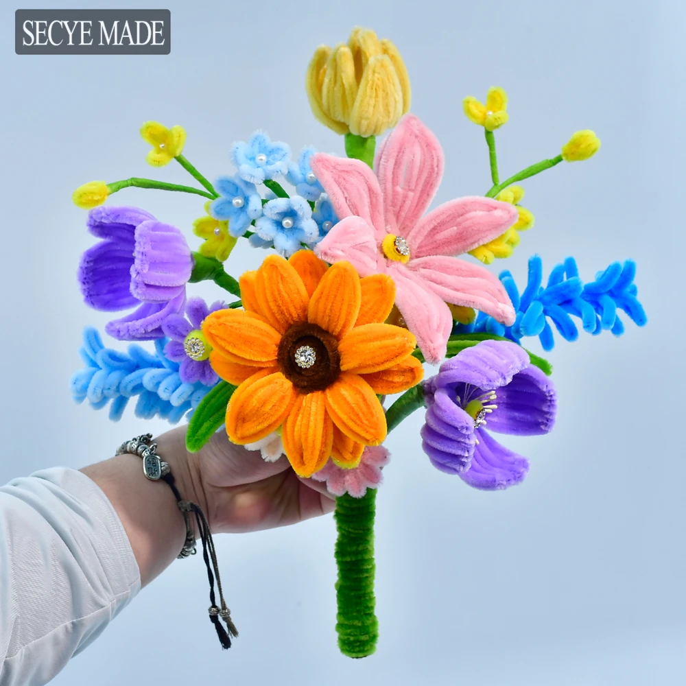 

Colorful Flowers Simulation Bouquets Handmade DIY Chenille Stems Room Decoration Wedding Accessories M03