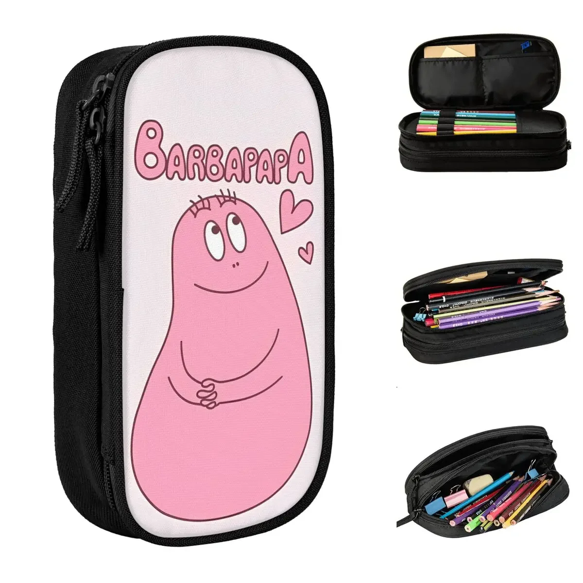 

Pink Barbapapa Cartoon Pen Box Double Layer Large Capacity Office Supplies Pencil Case Stationery Gift