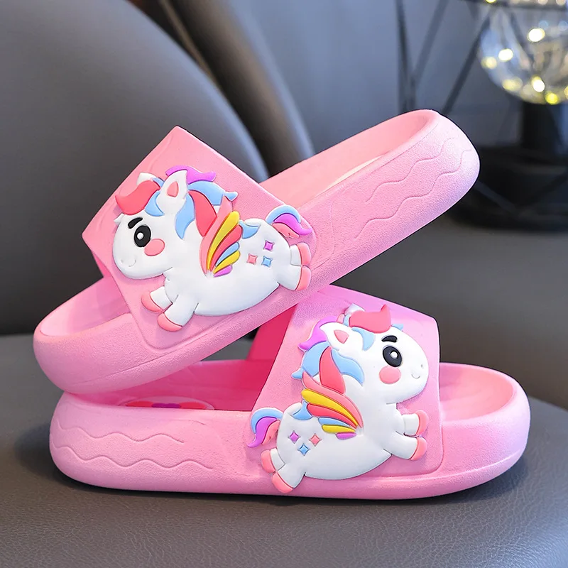 Children\'s Slippers Summer Cartoon Unicorn EVA Comfortable Beach Shoes for Boys Girls Waterproof Soft Sole Kids House Slippers