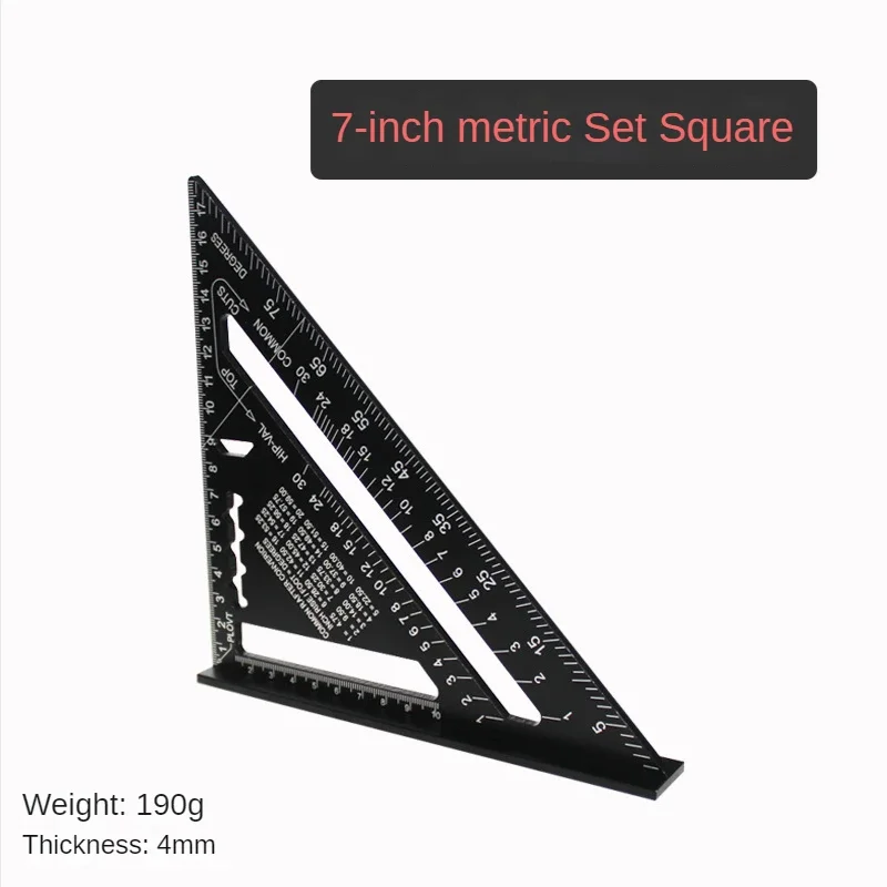 Triangle Ruler 7Inch Measurement Tool Aluminium Alloy Carpenter Set Square Angle Woodworking Tools Try Square Triangular Metric