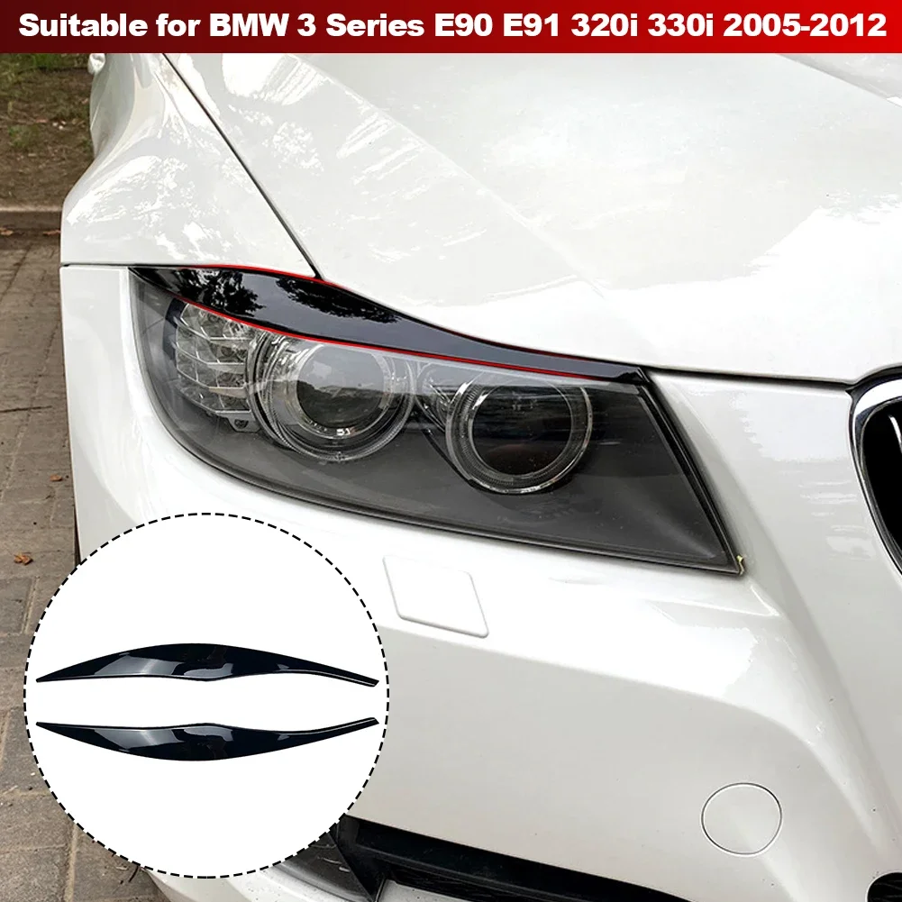 2PCS Car Headlight Eyebrows Eyelid Cover ABS Gloss For BMW 3 Series E90 E91 2005 2006 2007 2008 2009 2010 2011 Sedan Touring