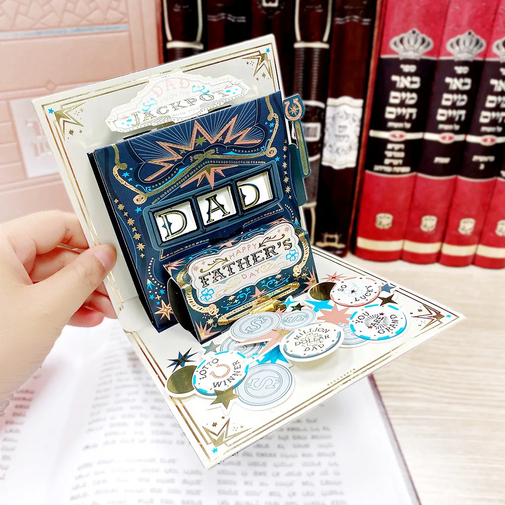 ใหม่บัตรอวยพรวันพ่อเครื่อง Monopoly การ์ดอวยพรสามมิติขอบคุณของขวัญพ่อการ์ดข้อความที่สวยงาม