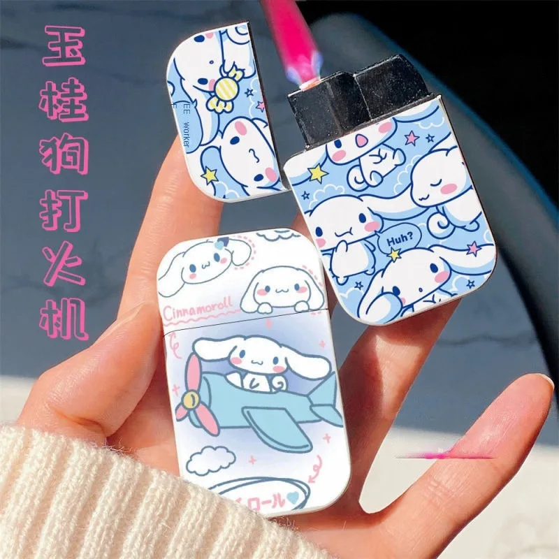 Cinnamoroll Recyclable Butane Gas Lighter Pink Flame Cute Creative Metal Portable Windproof Direct Charge Lighters Boyfriend