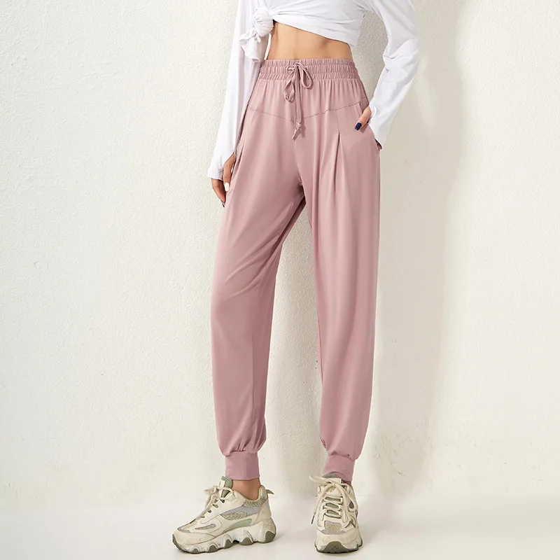 Pantalones de Yoga para mujer, Pantalón deportivo informal de cintura alta y secado rápido, de pierna suelta, color rosa, novedad de primavera y