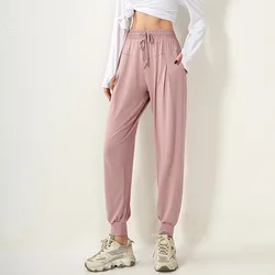 Calça de ioga feminina de cintura alta, calça esportiva feminina casual, pernas soltas, secagem rápida, corrida, fitness, rosa, primavera, outono, novo, 2022