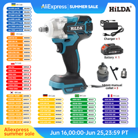 HILDA 18V Rechargeable Electric Impact Wrench 1/2 Socket Wrench for Car Maintenance Impact Cordless High Power without Battery