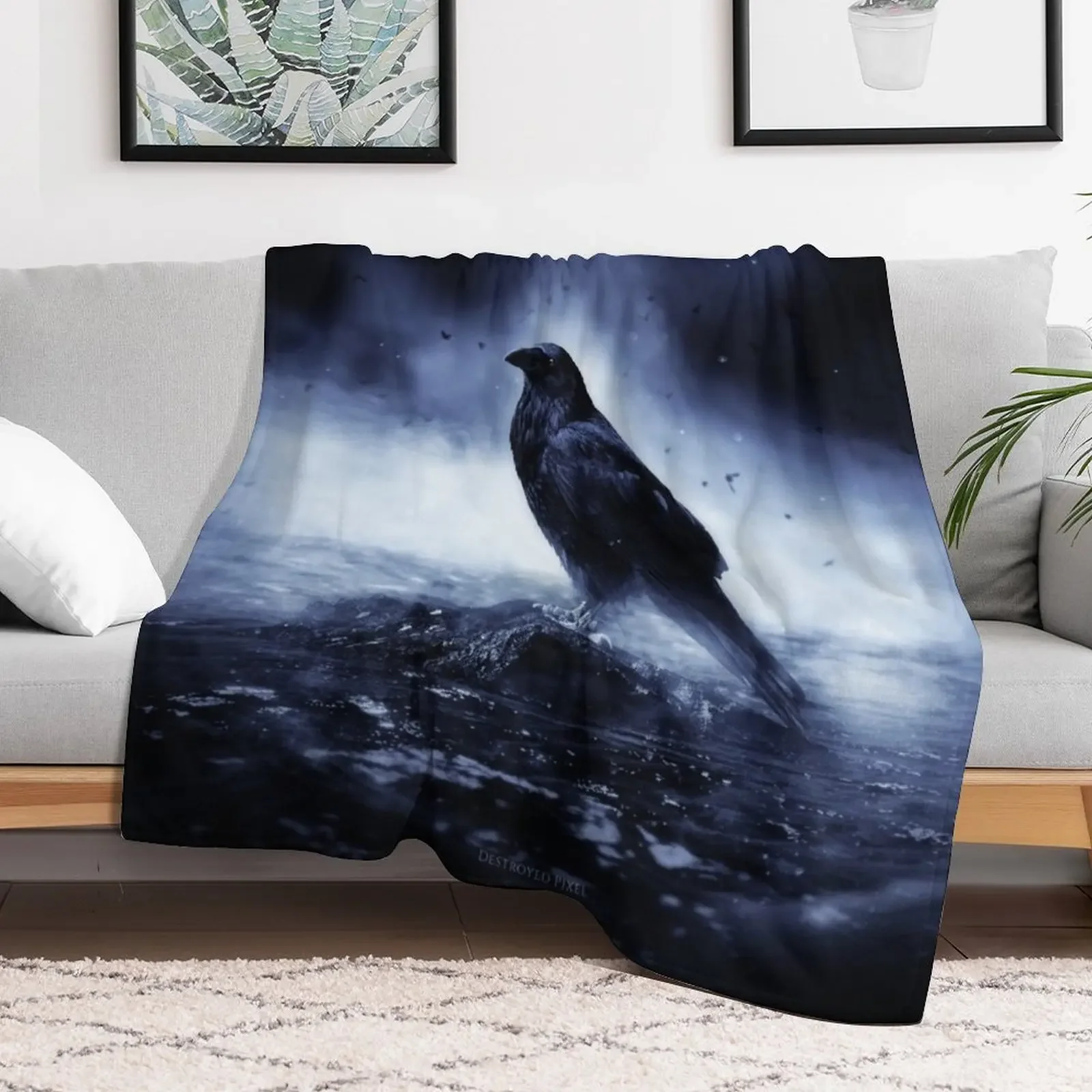 Raven in mystical light Throw Blanket Portable Lightweight Blanket for Travel Camping