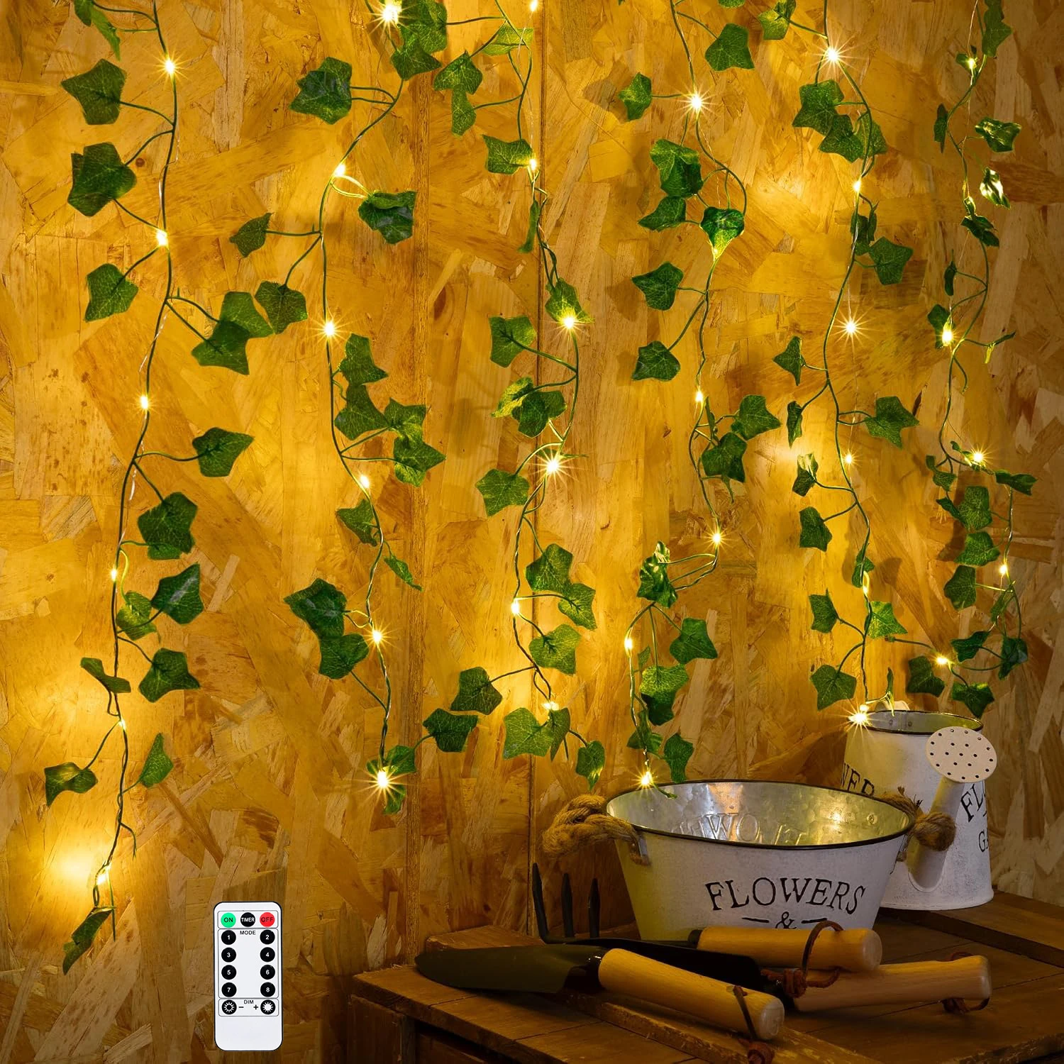 5M 10M Green Leaves Artificial Plant Ivy String Light Remote Control 8 Modes Battery Fairy Light for Christmas Party Home Wall