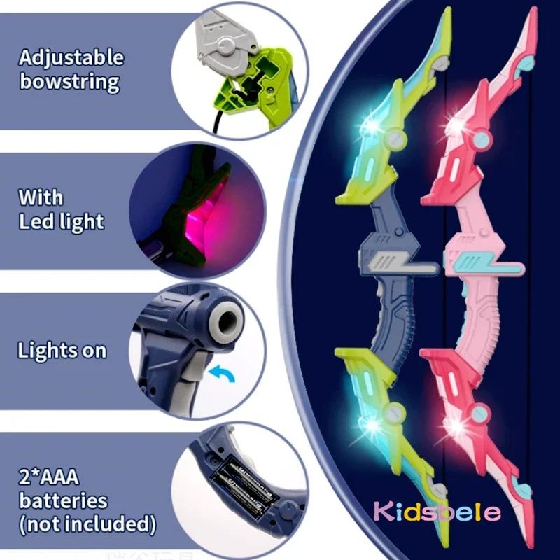 어린이 양궁 세트 LED 조명 활 및 화살표 대상 및 방패 사냥 소년 소녀를위한 장난감 여름 야외 스포츠 게임 6+