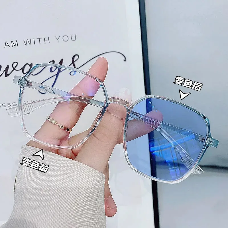 

Gradient Photochromic Glasses Women Korean Trend Blue Light Blocking Large Frame Slim Face Prescription