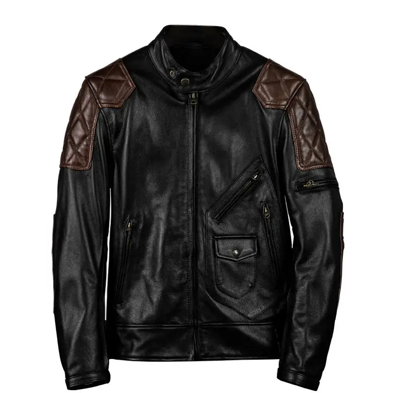 Black Autumn Leather Jacket Men Motorcycle Style Plus Size 5XL Genuine Natural Cowhide Can Add Protection Device Leather Coat