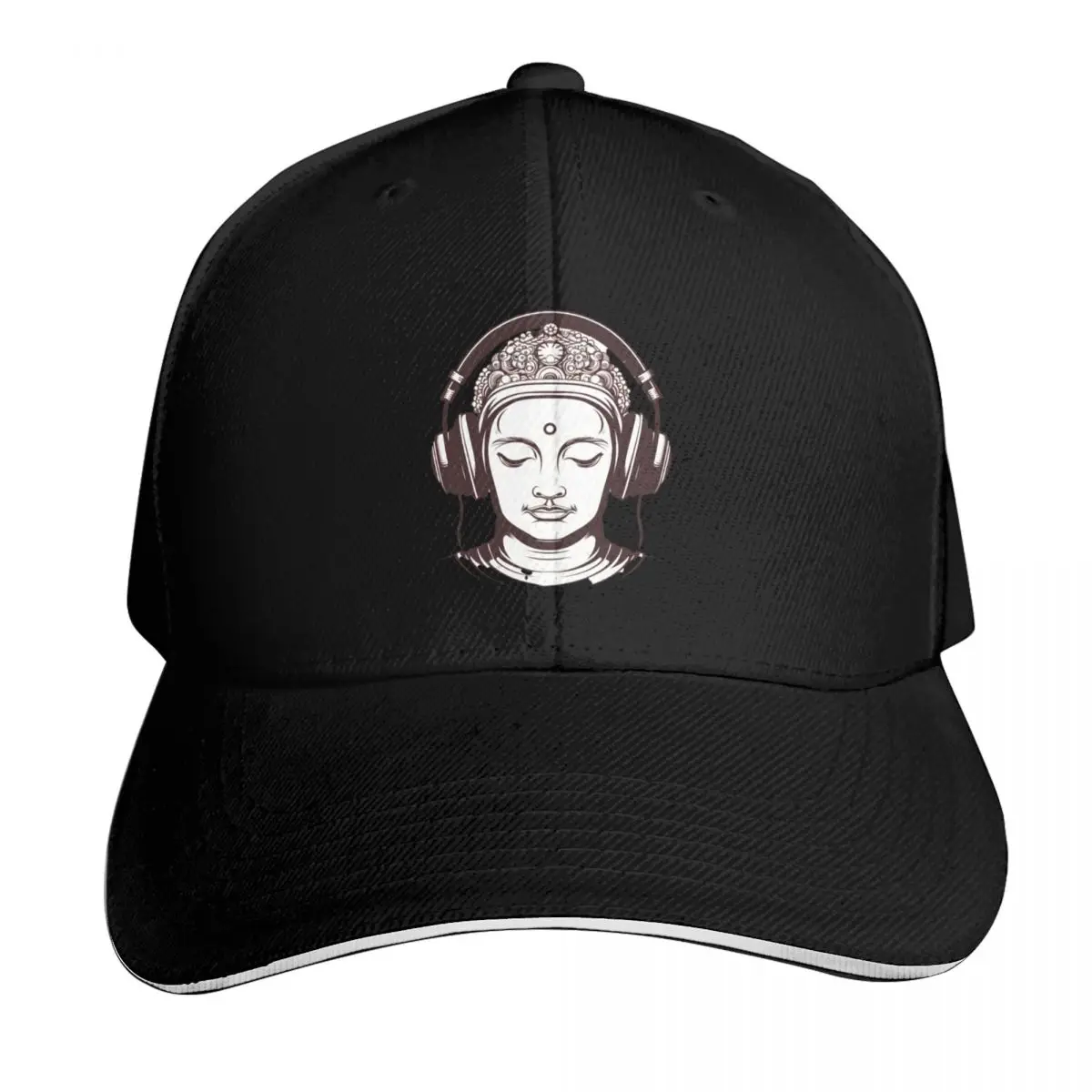Serenity in Sound: Chilling Buddha Meditating with Yoga Music Headphones Baseball Cap Men Women Casual Summer Sport Sun Cap