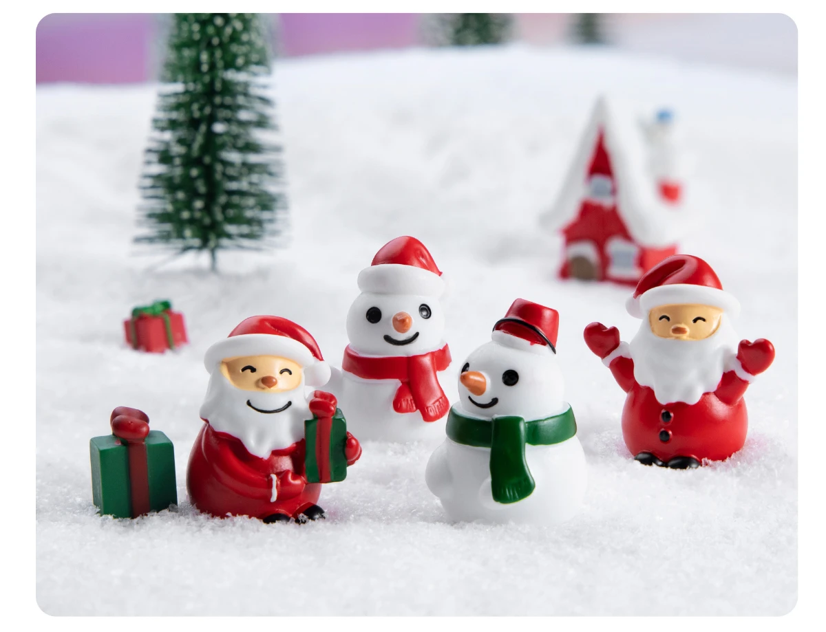 5pcs Santa Claus Snowman Green Gift Box Snow View Micro Landscape Ornament Resin Crafts Ornament Christmas Small Gift