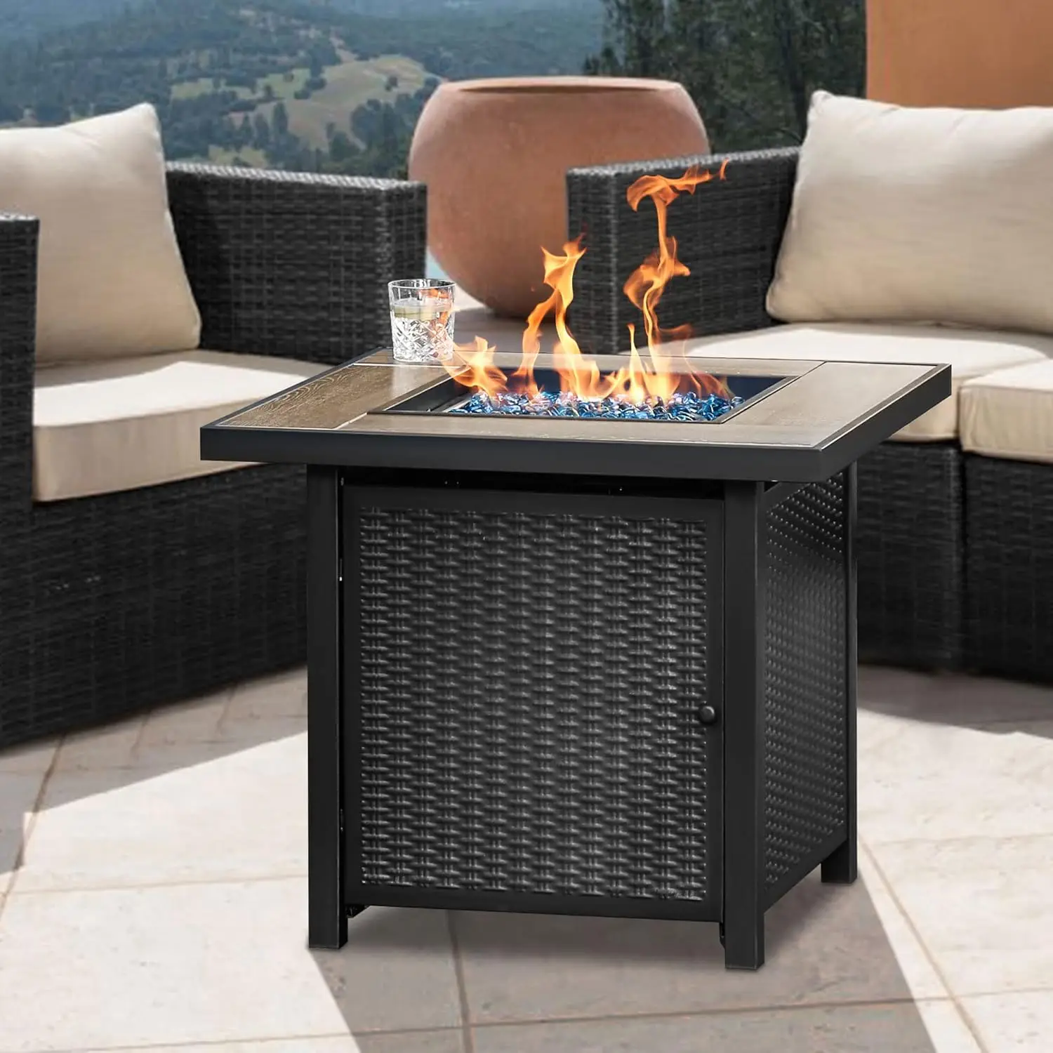 

Propane Gas Fire Pit Table, 30 inch 50,000 BTU Square Gas Firepits with Fire Glass for Outside