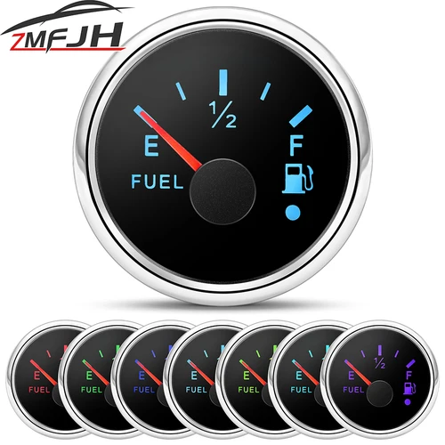 Indicador de nivel de combustible de 52mm, medidor de combustible de 0-190Ohm con función de alarma para barco marino, coche, yate, retroiluminación de 7 colores, indicador de tanque de aceite