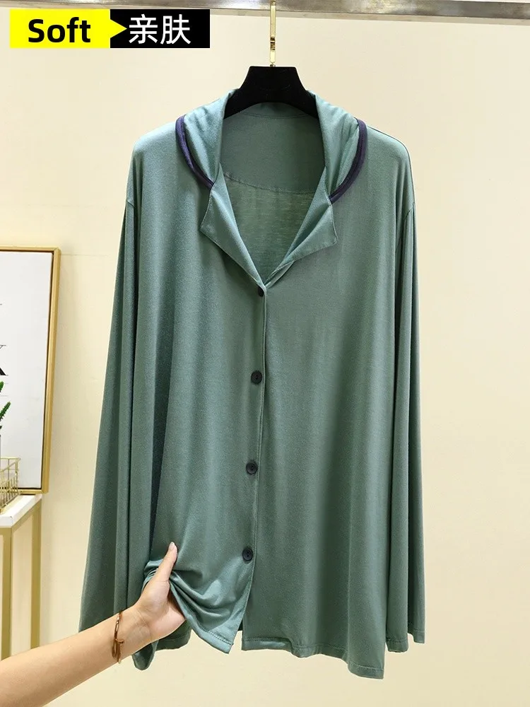 

Loose Fit Long Sve Modal Spwear Top Men's Casual Large Size Color Home Thin Sle Open Cardigan Sle Sp irt