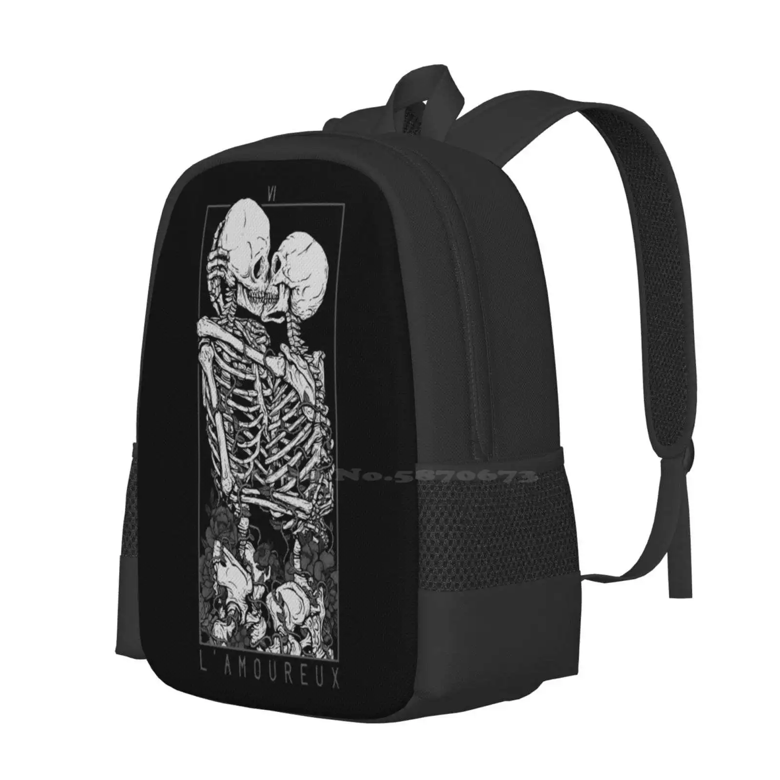 The Lovers School Bags Travel Laptop Backpack Love Tarot Skull Flower Skeleton Couple Death Occult Dead Kiss