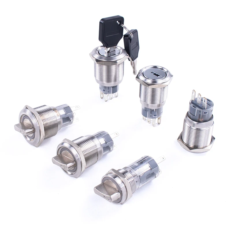 Metal knob switch 16mm, selection switch, second gear, third gear, self-locking, self resetting with key button