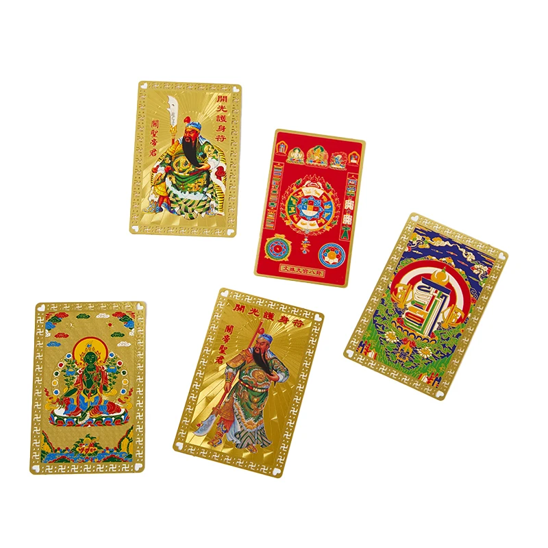 Tarjeta monocromática de Buda de Metal, tarjeta de cobre, dios de la riqueza, Guan Gong, fortuna, tarjeta budista dorada, amuleto de regalo, 1 unidad