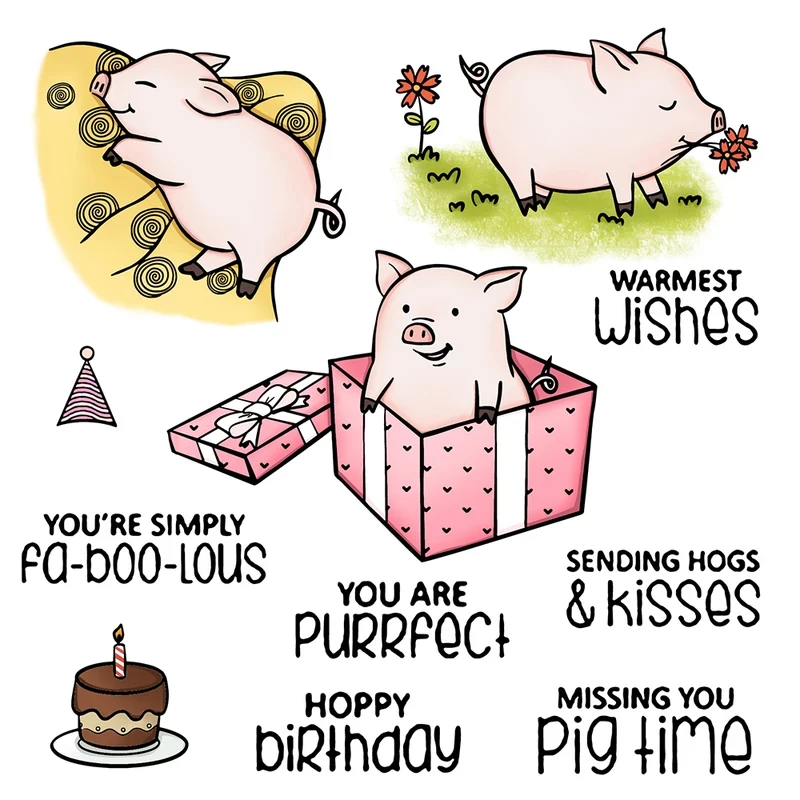 

Birthday Cute Piggy Gifts Cutting Dies And Clear Stamp Scrapbooking DIY Metal Cut Dies Silicone Stamps For Cards