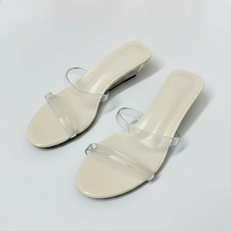 

Женские босоножки на танкетке 2025, прозрачные тапочки на платформе из ПВХ с прозрачным ремешком, удобная летняя модная повседневная обувь на массивном каблуке