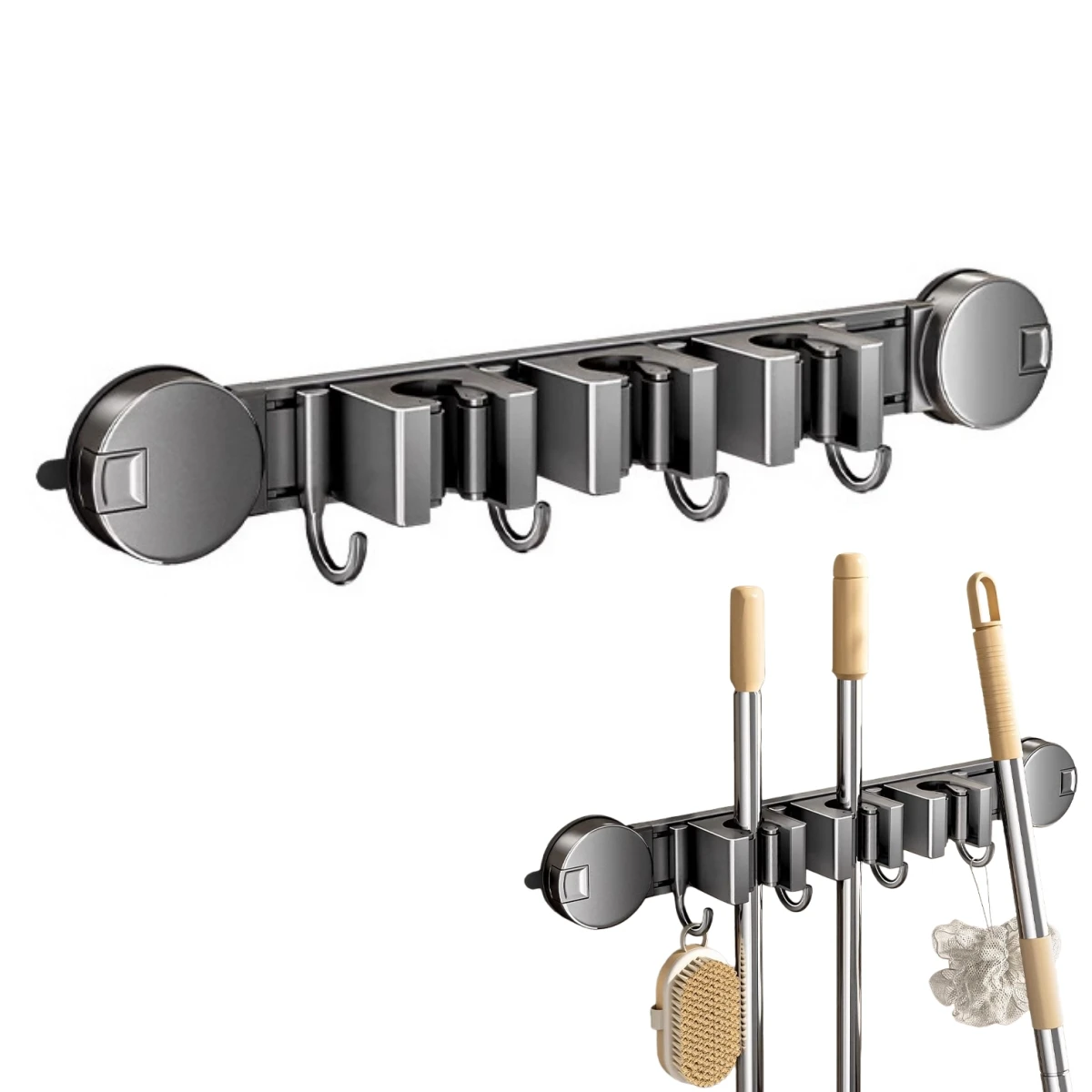 

Space Saver Broom Hanger Garage Storage 43.7*7.5*5.5cm Easy Installation High Elasticity Clips Kitchen Organizer