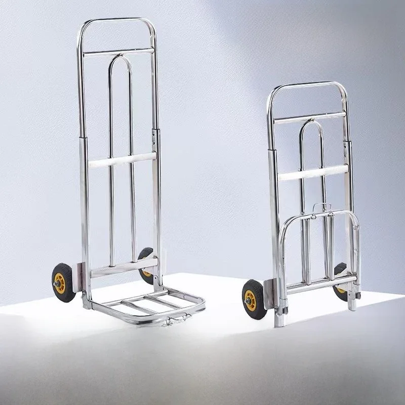 

Portable Hand-Pulled Shopping Cart Vegetable Buying Goods Moving Stainless Steel Cart with Retractable Handle for Home Use